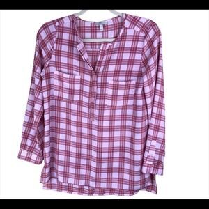 JOIE Red/Pink Nepal Windowpane Pullover Blouse Sz XS